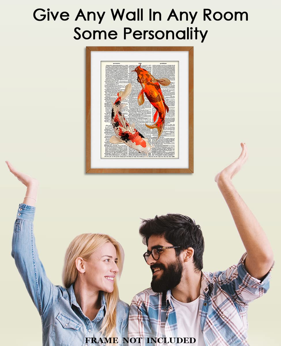 Koi Fishes Dictionary Wall Art Print: 8x10 Unframed Poster For Home, Office, Dorm & Bedroom Decor - Great Gift Idea Under $15 for Koi Fish Lovers