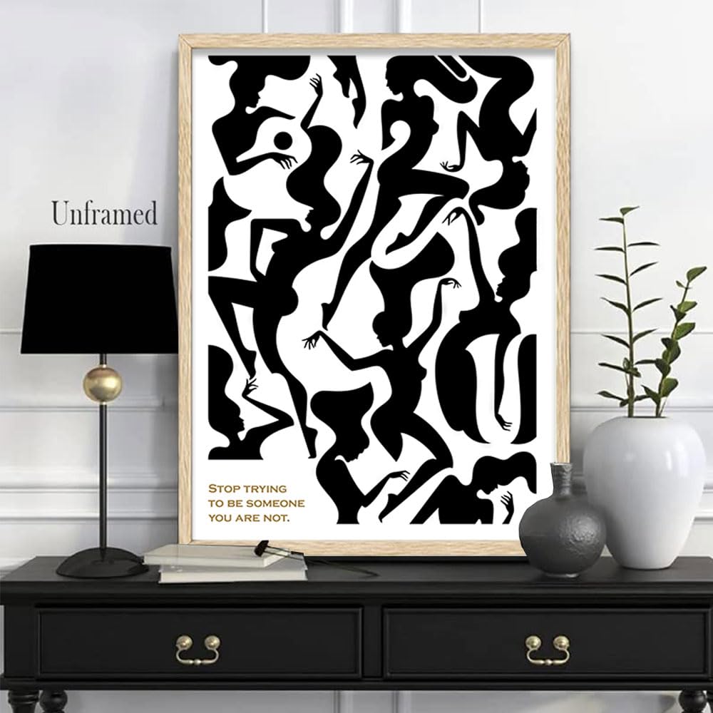 Abstract lines Modern Black and White Woman Canvas Wall Art Boho Minimalist poster Body Shape Art Print Black Women picture Decor for Bathroom Bedroom Living Room 16"*24"Unframed