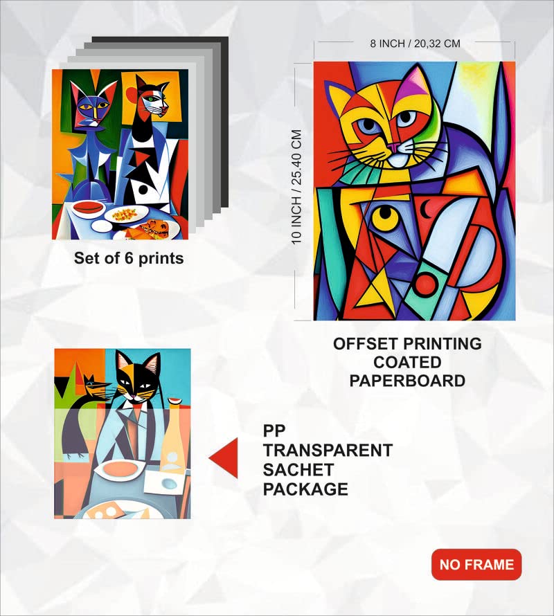 OrtixArt - Cat Wall Art - Surreal Paintings for Wall Decorations Aesthetic Prints Set of 6 - Bedroom Wall Decor - Cat Poster Funny - Unframed (8x10) inch