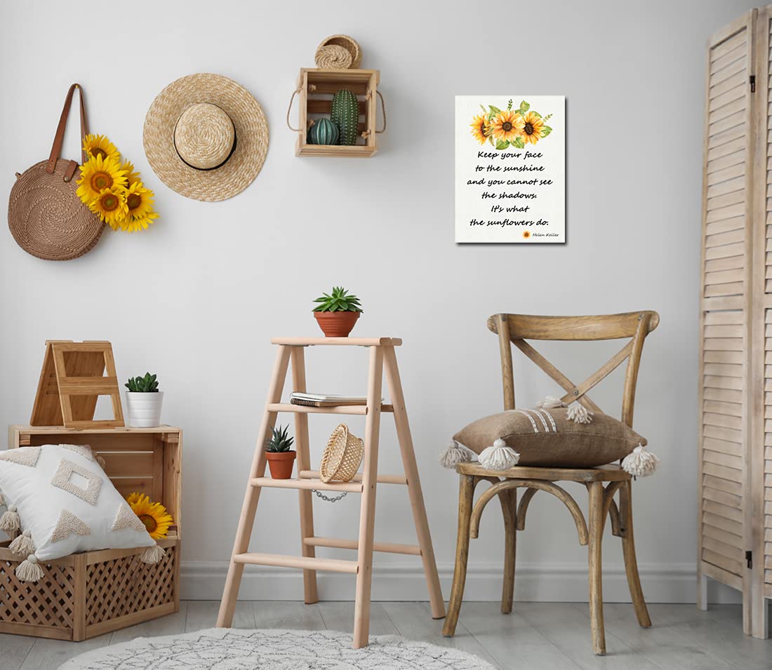 Paimuni Inspirational Wall Art Sunflower Canvas Prints Helen Keller Quotes Poster Motivational Decor Ready to Hang for Kitchen Bathroom Office 12x16 Inch