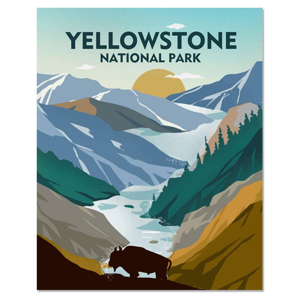 Yellowstone National Park Poster Travel Wall Art Yellowstone National Park Minimalist Decor Travel Poster Wanderlust Gift, UNFRAMED (8X10 inch)