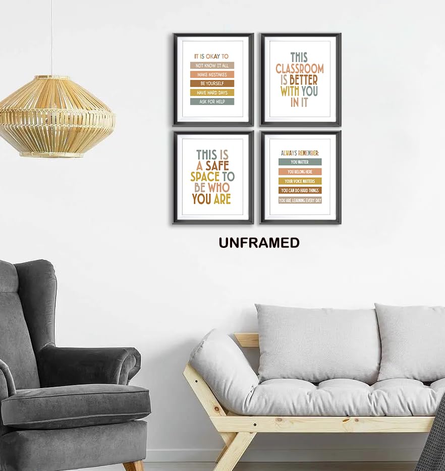 Boho Classroom Quotes Mental Health Positive Affirmations Poster Prints for Teens Room Playroom Nursery Classroom Decor,Inspirational Decorations Prints Wall Art Unframed 4pcs 8x10 Inches (8Wx10L)