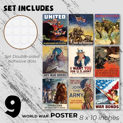 97 Decor Vintage WW2 Poster - WW2 Memorabilia, World War 2 Gifts for Men, Military Recruitment Posters, WWII Propaganda Wall Art Prints, Us Army Axis Pictures WW2 Artwork Decorations (8x10 UNFRAMED)