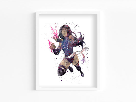 Psylocke Prints, X-Men Watercolor, Nursery Wall Poster, Holiday Gift, Kids and Children Artworks, Digital Illustration Art