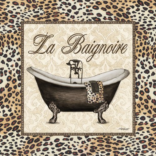 French Leopard Print Old-Fashioned Bath Tub and Sink; Two 12 x 12 Poster Print