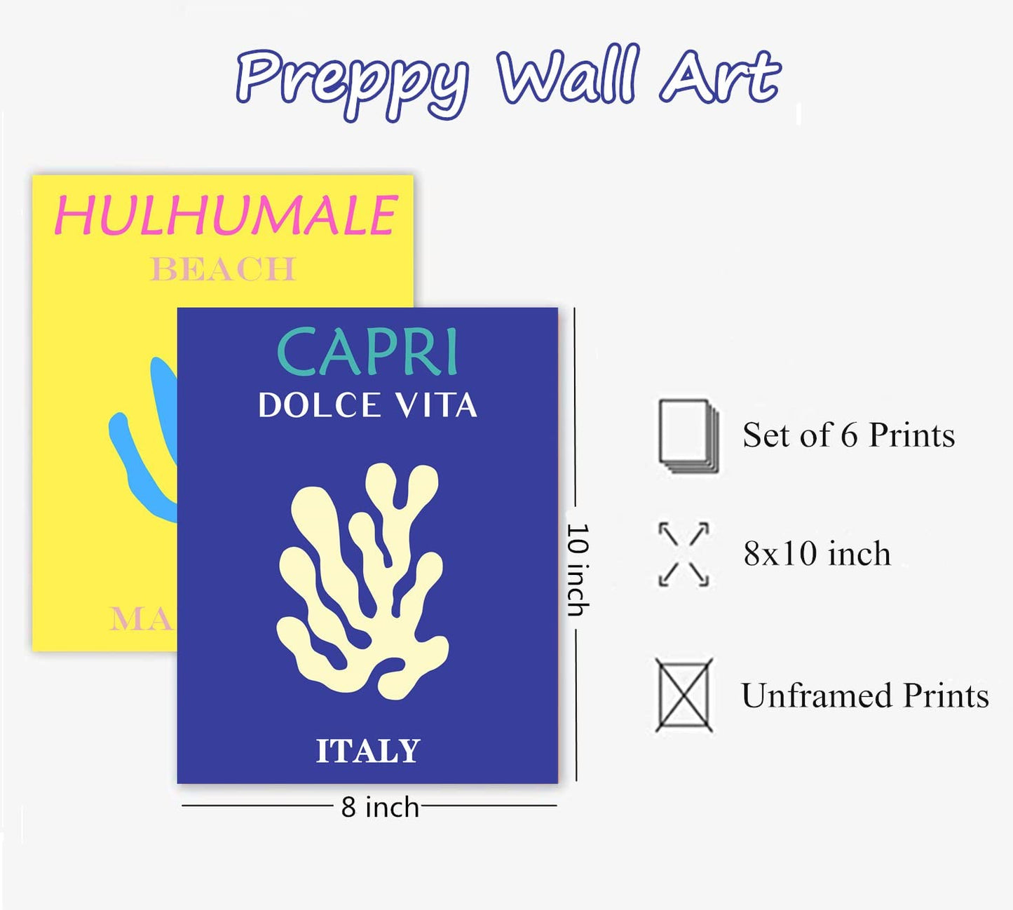 Preppy Room Decor Aesthetic Canvas Wall Art Prints - Set of 6 Room Decor for Teen Girls, Preppy Stuff Dorm Room Posters Trendy Wall Decor(UNFRAMED) (8x10)