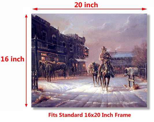 Western Cowboy Arrival in Dodge City Wall Decor Art Print Poster (16x20)