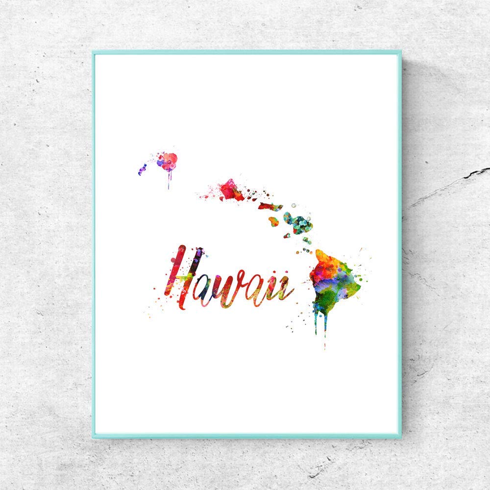 ZLKAPT Hawaii Map Watercolor Art Print Home Decor USA Map Wall Art Hawaii City Poster Painting Country Poster Pictures 8x10inch No Frame
