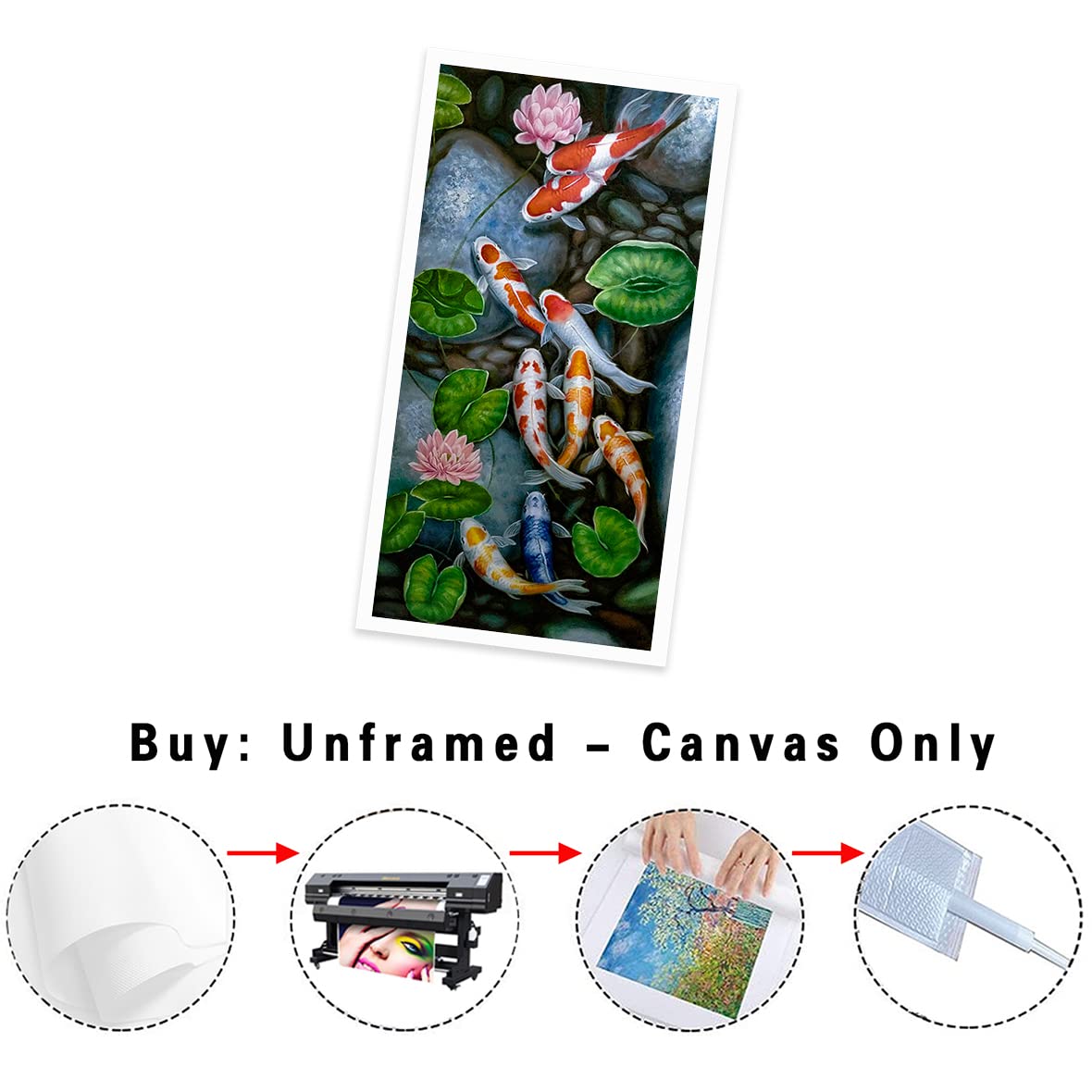 Nine Koi Fish Wall Art Animal Wall Decor Canvas Prints Oil Paintings Lotus Pond Koi Fish Artwork Koi Fish Lotus Pond Pictures Prints Posters for Living Room, Bedroom, Office