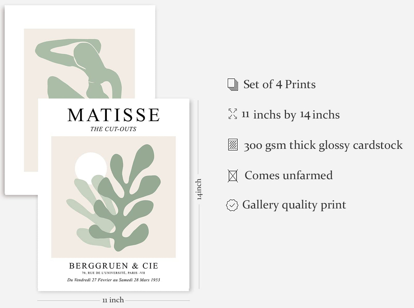 Matisse Wall Art Exhibition Poster & Prints , Sage Green Wall Posters for Room Decor Aesthetic, Abstract Wall Art Prints for Preppy Room Decor (Green, 11" X 14")