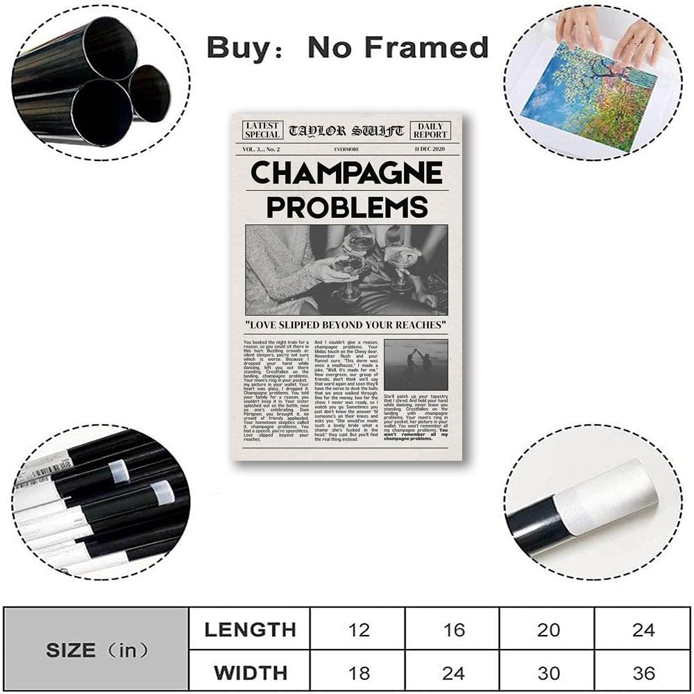 Vintage Newspaper Style Swift Poster Canvas Wall Art Music Album Posters for Room Aesthetic Song Lyric Print Wall Decor for Living Room Bedroom (16x24in Unframed,B)