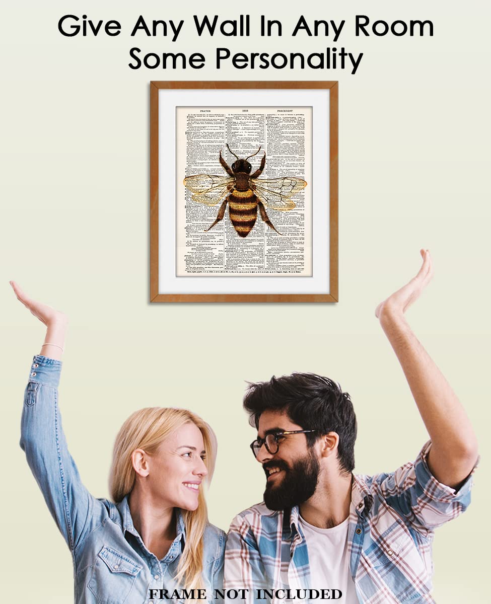 Vintage Bee Dictionary Wall Art Print - 8x10 Unframed Poster Print for Home, Office, Living Room and Bedroom - Creative Gift Idea for Bee and Farm Lovers