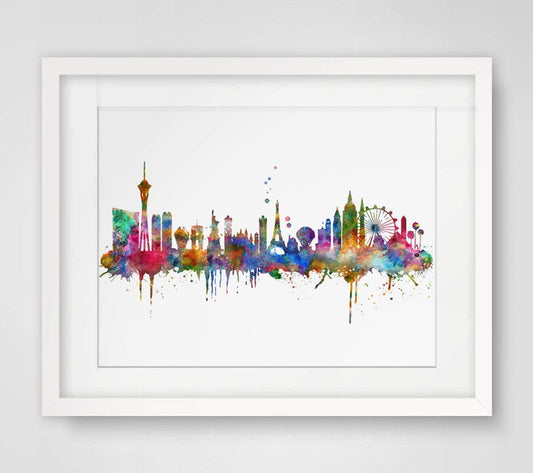 Las Vegas Skyline City Watercolor Art Print Wall Art Wall Print Poster Painting City Skyline Home Decor Wall Hanging Map Skyline Art Print Cityspcae No Frame (8x10 INCH)