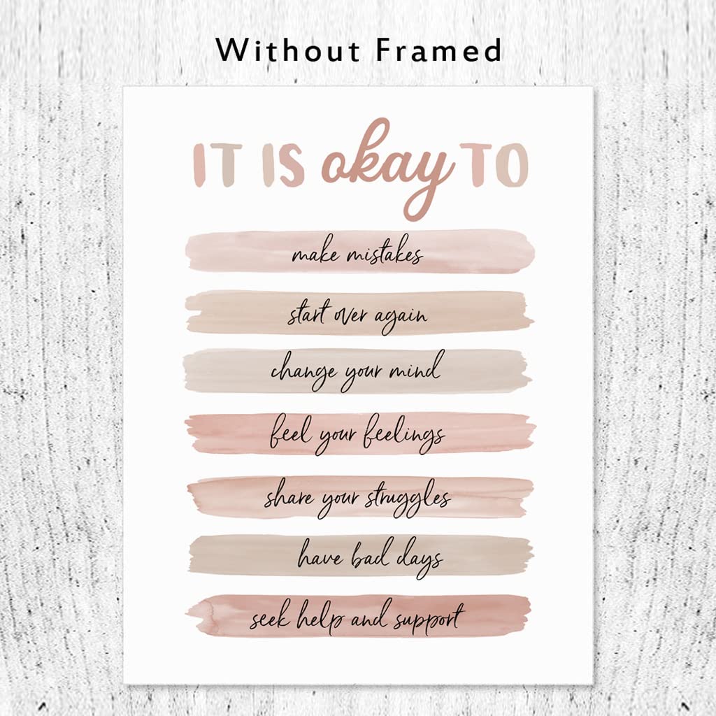 It's Okay To Quotes, Note To Self Poster, School Counselor Art Print, Anxiety Quotes, Counseling Office Decor, Psychologist, Social Worker Wall Decor, Unframed (8X10 INCH)