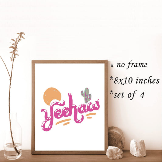 VNWEK Western Wall Decor,Western Room Decor,Cowgirl Decor,Pink Preppy Yee Haw Western Cowgirl Room Decor For Teen Girls,Girls Dorm Decor Wall Art Poster Prints Unframed 8X10Inch Set Of 4 (8X10Inch)