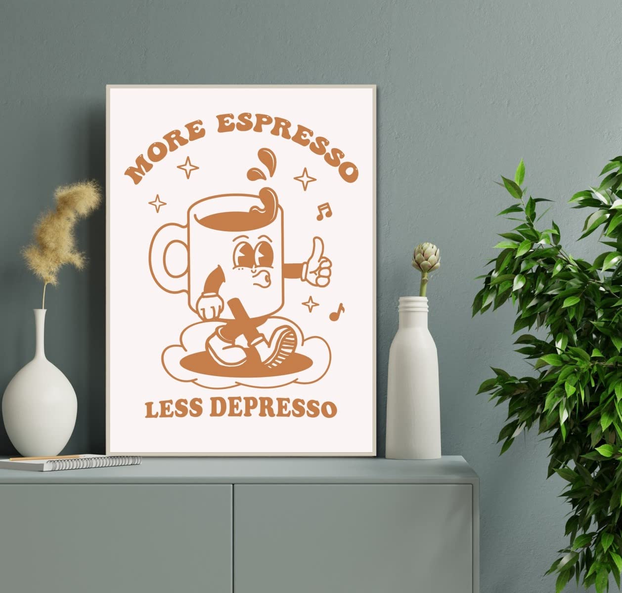 MINI ZOZI Retro Wall Art Room Decor Cute Aesthetic Poster 12"x16" Vintage Pastel More Espresso Less Depresso Trendy For Bedroom Bathroom & Dorm Large Size Kidcore Beige Prints For Teens Girls Unframed