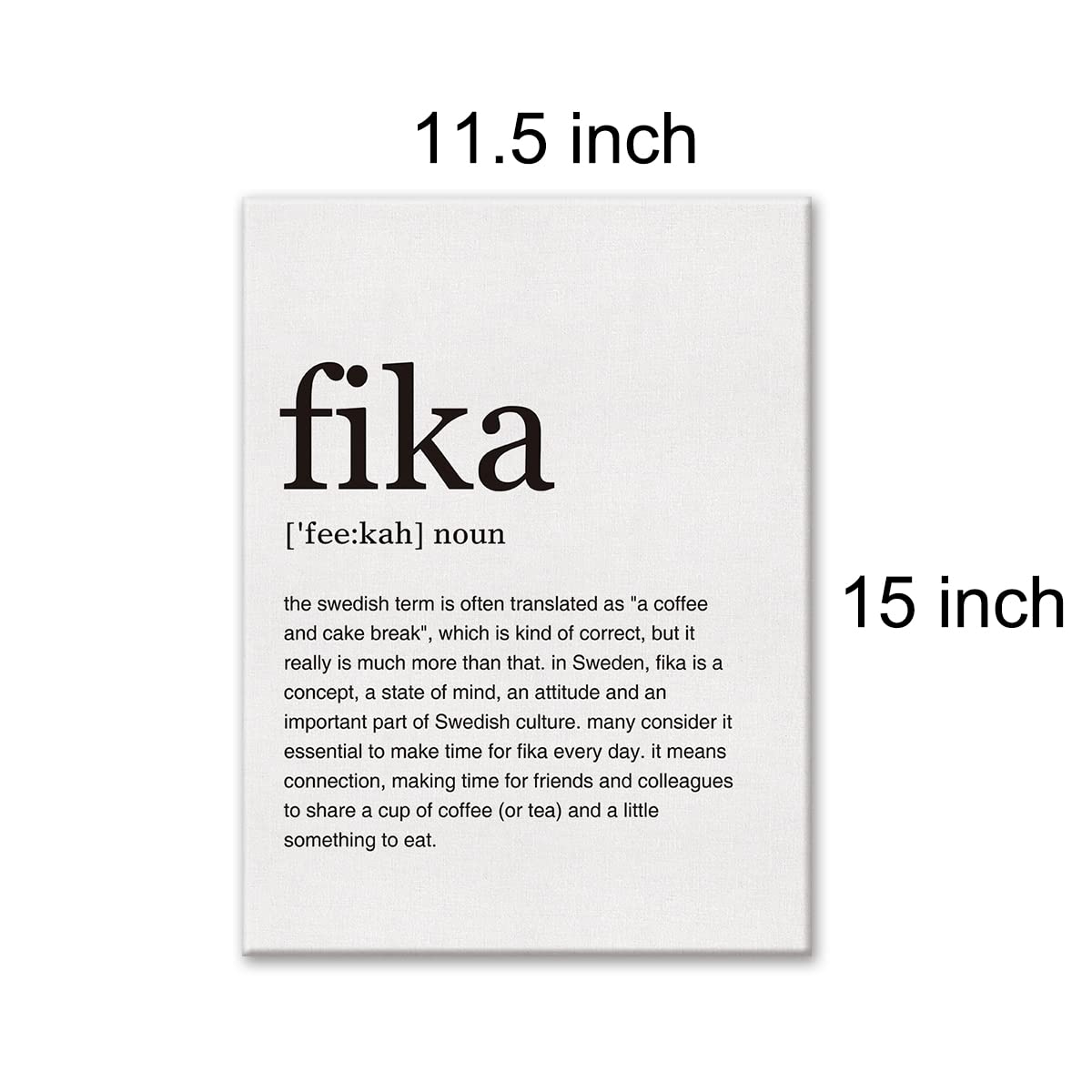 LEXSIVO Fika Definition Print Canvas Wall Art Home Office Decor Modern Minimalist Painting 12x15 Canvas Swedish Poster Framed Ready to Hang Artwork