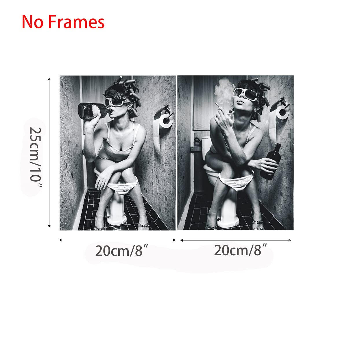 Woman Rest and Relax on Toilet Print Wall Art Décor for Bathroom Toilet Cloakroom, Black and White Women in Bathroom Art Canvas Print Poster Pictures Paintings MuralsPortrait Photography,No Frame