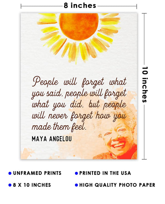 Inspirational Wall Art Poster, People will Forget What You Said…" Maya Angelou 8x10 Motivational Wall Art & Positive Affirmations Wall Decor for Bedroom, Teen Girl, Boy & Office Decor for Men, Women