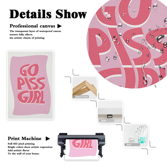 DFAIUY Go Piss Girl Poster Wall Art | Trendy Poster Wall Art Pink Aesthetic Decor Print Painting Home Decor Pop Culture Art Funny Cute Decor Bathroom Toilet 12x16in Unframed