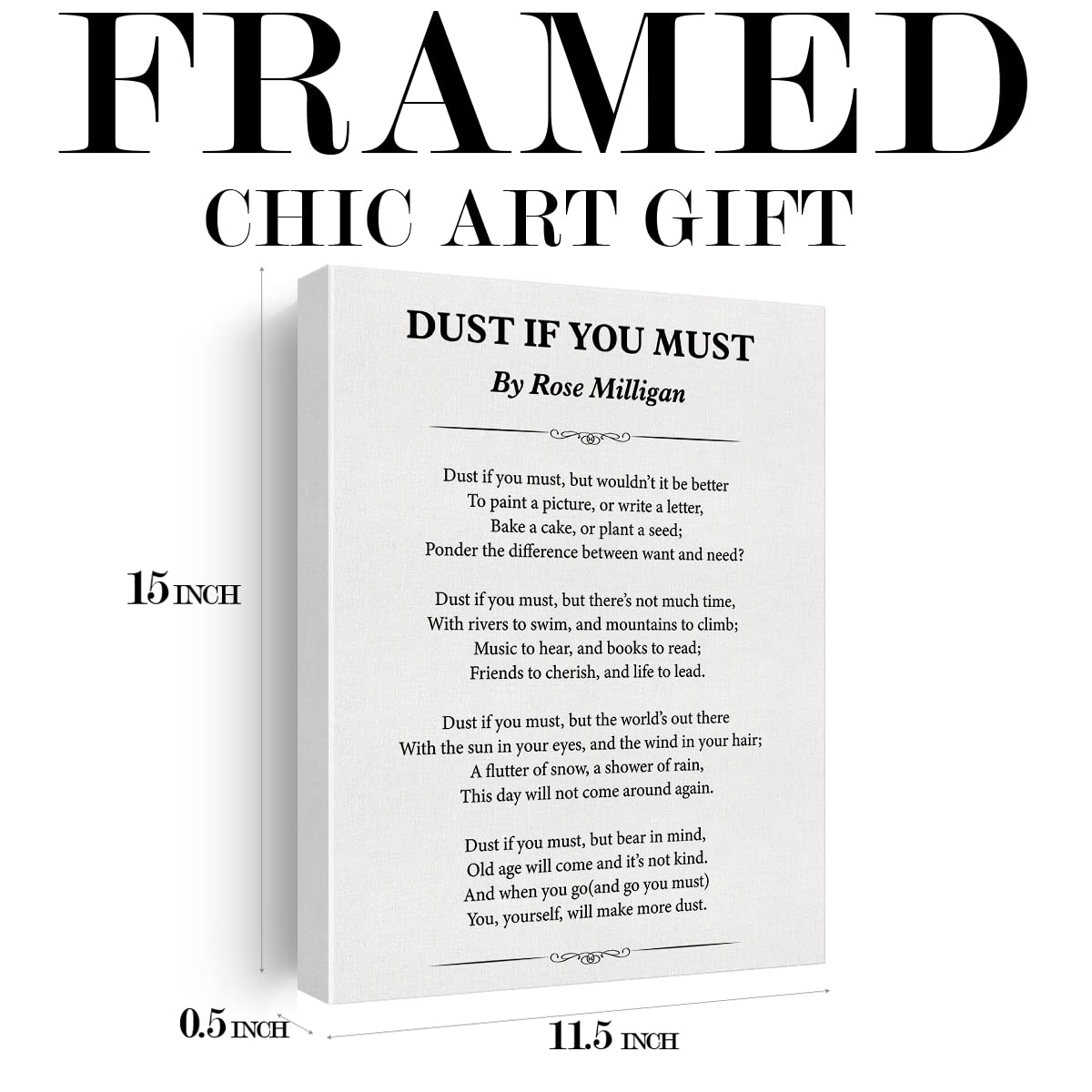 Motivational Dust If You Must poetry Canvas Wall Art Print Poster Painting Framed Modern Artwork for Home Parlour Office Decor 12 X 15 Inch