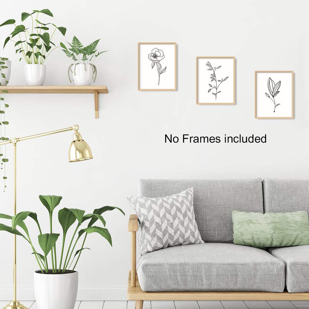 Unframed Abstract Flower Art Print Nordic Style Black&White Rose Leaf Art Wall Plant Painting, Set of 3(8''X10'') Canvas Poster for Modern Wall Decor,Housewarming Gift