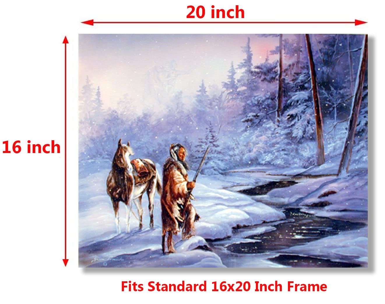 Native American Indian Horse Shadow Snow Forest Nature Wall Decor Art Print Poster (16x20)