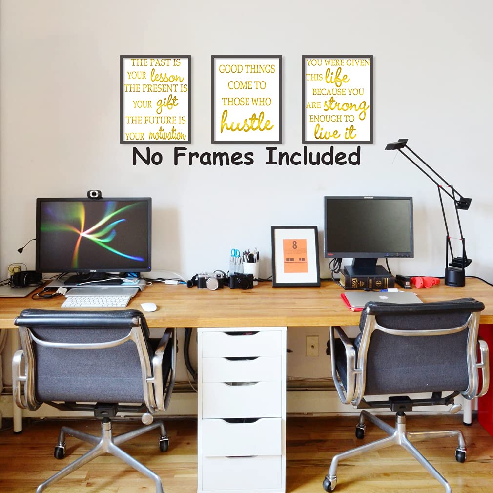 Motivational Quote Phrase Gold Foil Art Print,Inspirational Word Good Thing Cardstock Poster Inspiring Lettering Painting For Office,Living Room Decor Wall Picture(8 X 10 inch,set of 3,UNframed)