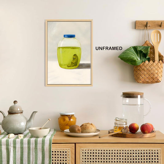Hwetui Funny Kitchen Pickle Poster Modern Vintage Cute Wall Art Last Lonely in Bottle canvas Print Eclectic Home Decor Painting Olive Green Cool Gifts Picture for restaurant apartment12 x16 Unframed