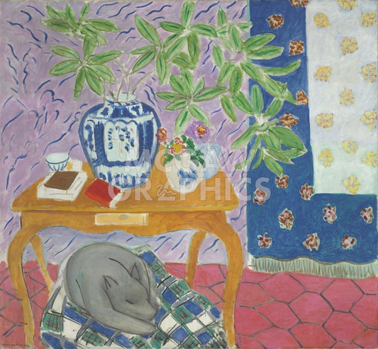 Bruce McGaw Graphics Interior with a Dog, 1934 by Henri Matisse, Wall Art Print Poster, Paper Size 11" x 14" Image Size 9.25" x 10"(3079)