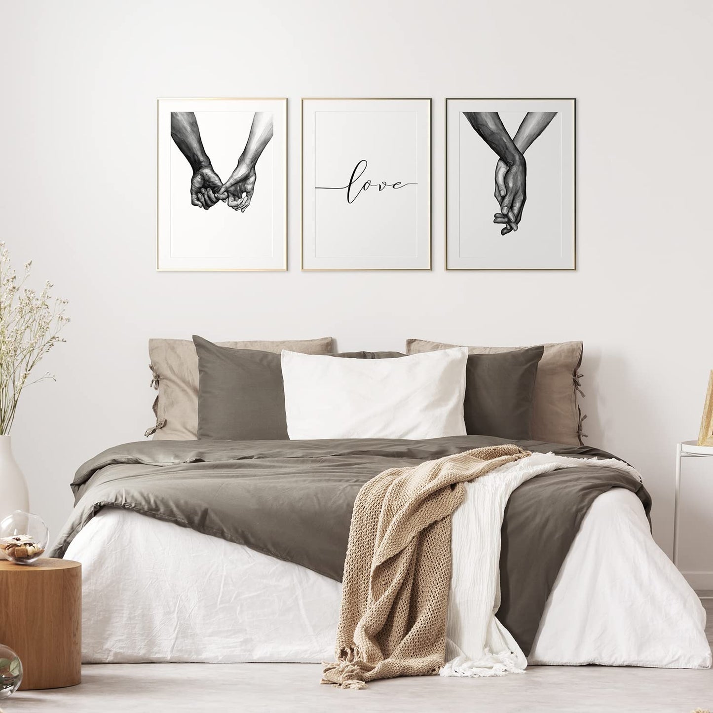 Bedroom Wall Decor Holding Hands Black and White Wall Art for Living Room Decor Love Artwork Poster Prints Cuadros De Pared De Sala Wall Pictures for Bedroom Wall Decor Set of 3 (12x16 in UNFRAMED,