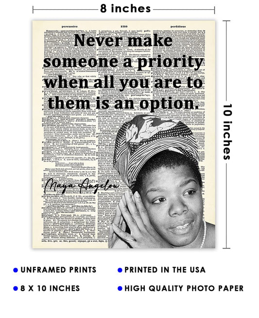 Inspirational Wall Art Poster "Never Make Someone a…", Maya Angelou 8x10 Dictionary, Motivational Wall Art & Positive Affirmations Wall Decor for Bedroom, Teen Girl, Boy & Office Decor for Men, Women