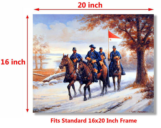 Western Wall Decor Civil War Blue Soldier on Horses Country Art Print Poster (16x20)