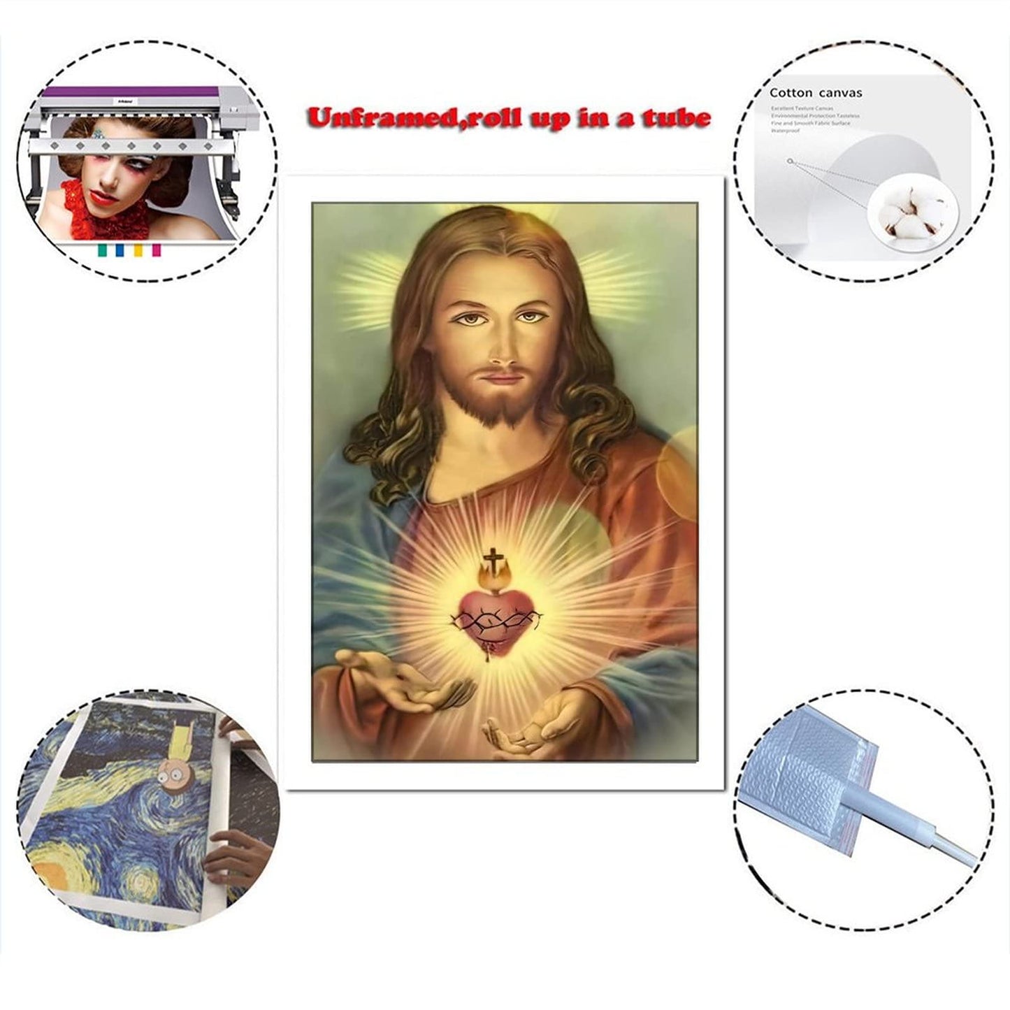 FireDeer Catholic Jesus Poster Print On Canvas Painting Christian God Pictures for Living Room No Frame (Sacred Heart of Jesus-1,8x12inch)