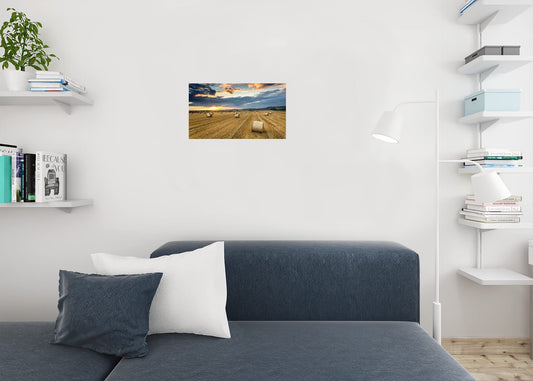 Farmers Field Full of Hay Bales at Sunset Roseberry Topping Photo Photograph Cool Wall Decor Art Print Poster 18x12