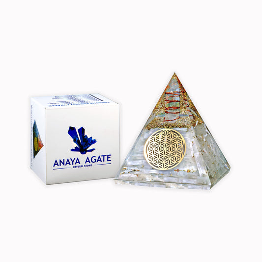 Anaya Agate Selenite Glow Orgonite Pyramid – Handmade Selenite Orgone Pyramid for High Frequency Vibration, Powers of Manifestation – White Crystal Pyramid Promotes Peace and Calmness