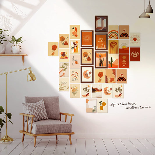 Outus Wall Collage Print Kit Wall Aesthetic Pictures Boho Aesthetic Photo 60 Pieces Boho Style Cards Photo Wall Collection Poster Warm Color Aesthetic Collage Dorm Bedroom Decor for Girls Teens Women