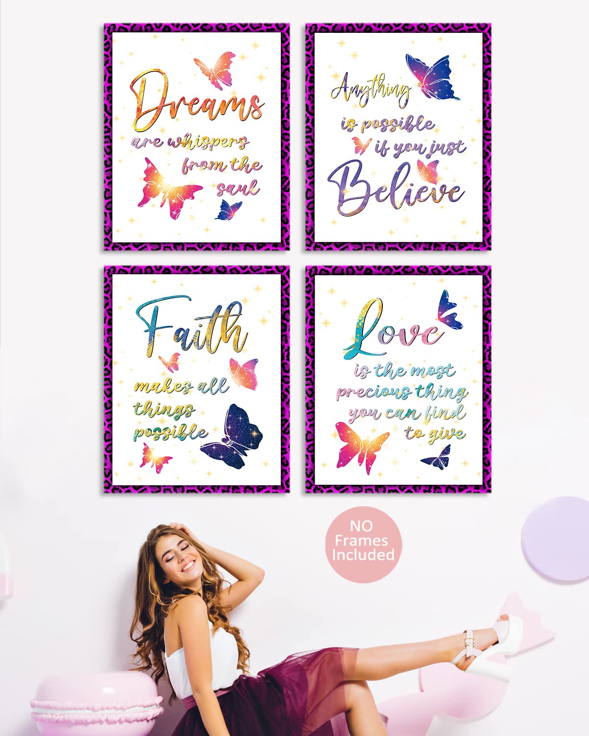 Positive Affirmations Butterfly Wall Decor Poster, Inspirational Quote Wall Decor Art Print, Motivational Saying Colorful Butterfly Art Print, Office Classroom Bedroom Decor For Teen Girls Women