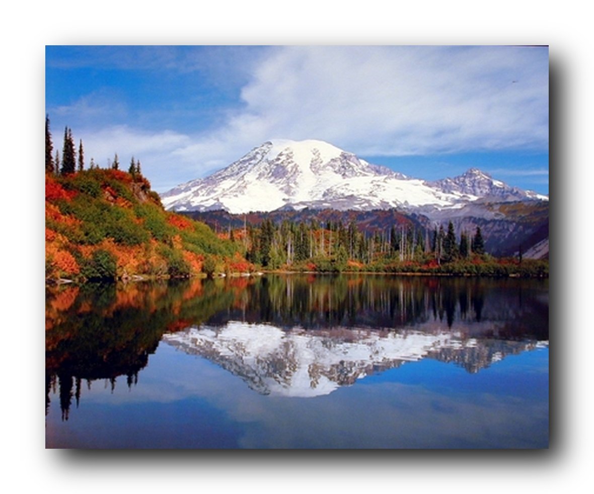 Mount Rainier Lake Reflection With Snow Mountain Scenery Landscape Art Print Poster (16x20)