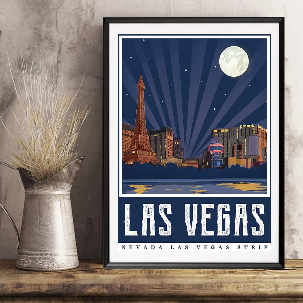USA Nevada Las Vegas Strip America Vintage Travel Poster Art Print Canvas Painting Home Decoration Gift(12X18inch)