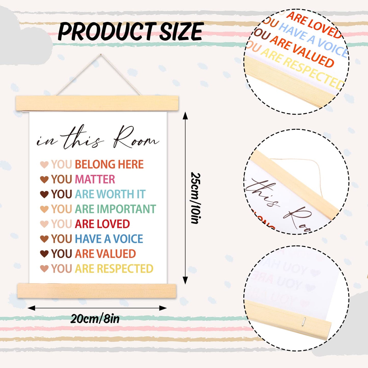 Whaline In this Room Sign Rainbow Poster Set Diversity Wall Art Boho Watercolor Canvas Painting Prints Inspirational Scroll Painting for Classroom Office Wall Decor, 3Pcs, 8 x 10