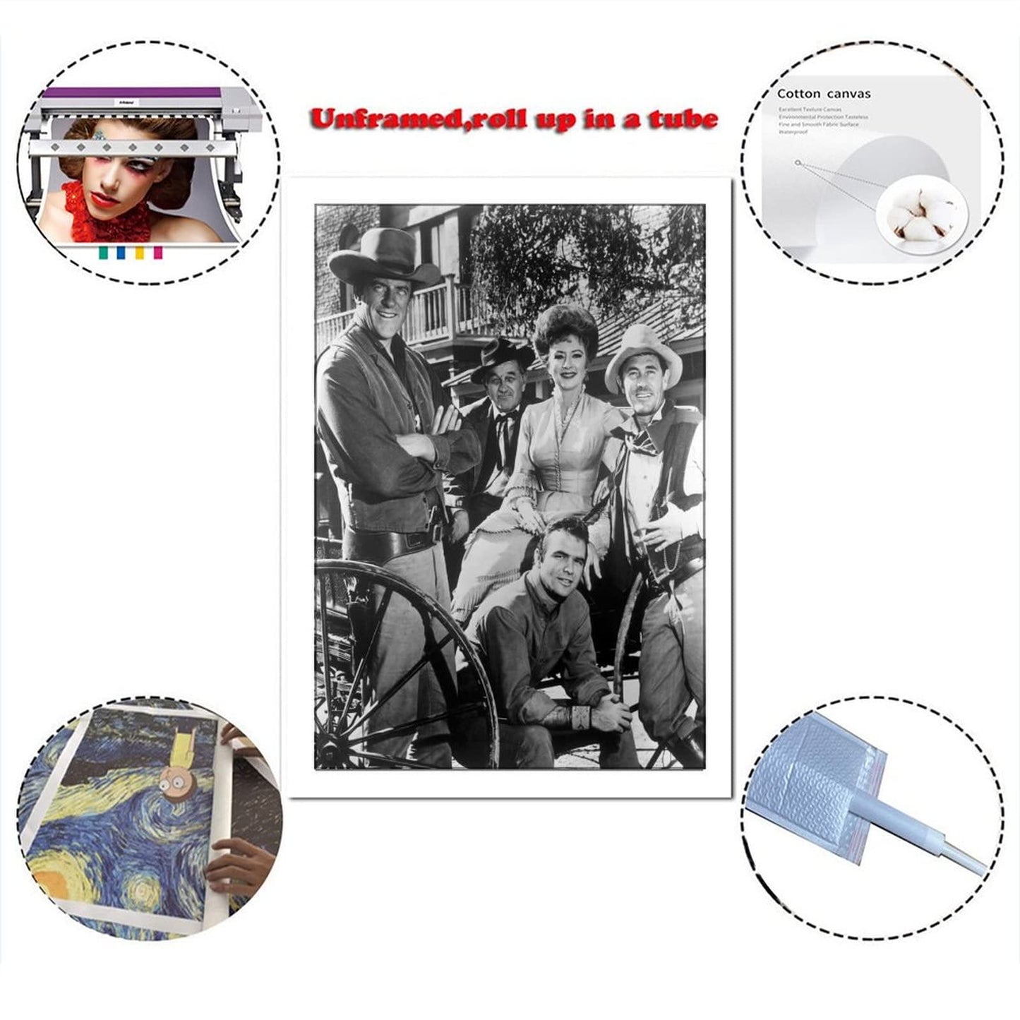 ZEEZFA Gunsmoke Cast Black and White Canvas Art Poster and Wall Art Picture Print Modern Family Bedroom Decor Posters 08x12inch(20x30cm)