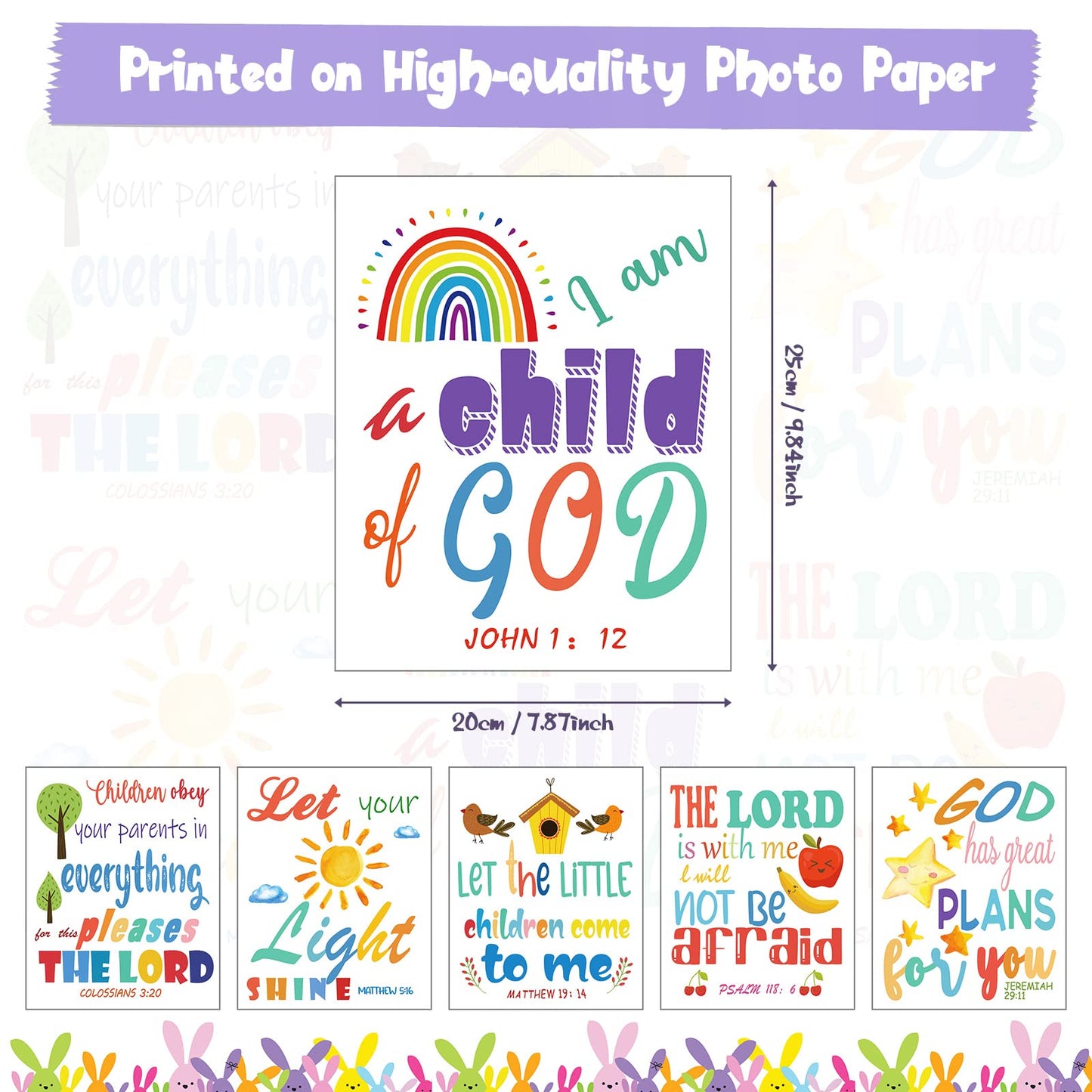 Set of 6 Rainbow Colorful Art Print Kids Inspirational Quote Canvas Posters 8 x 10 Inch Unframed Wall Art Scripture Rainbow Decor Bible Verses Wall Decor Positive Prints for Classroom Bedroom Girl Boy