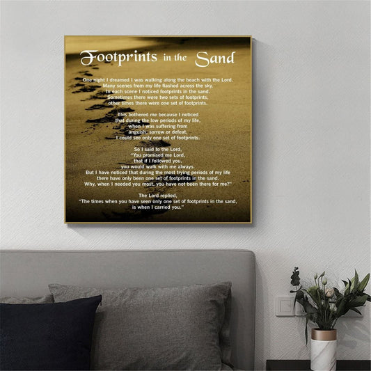 QFART Print Art Footprints in The Sand Inspirational Poem Art Print Posters HD Canvas Print Posters Modern Home Decor Wall Art Canvas UnFramed,12x12inch(30x30cm)