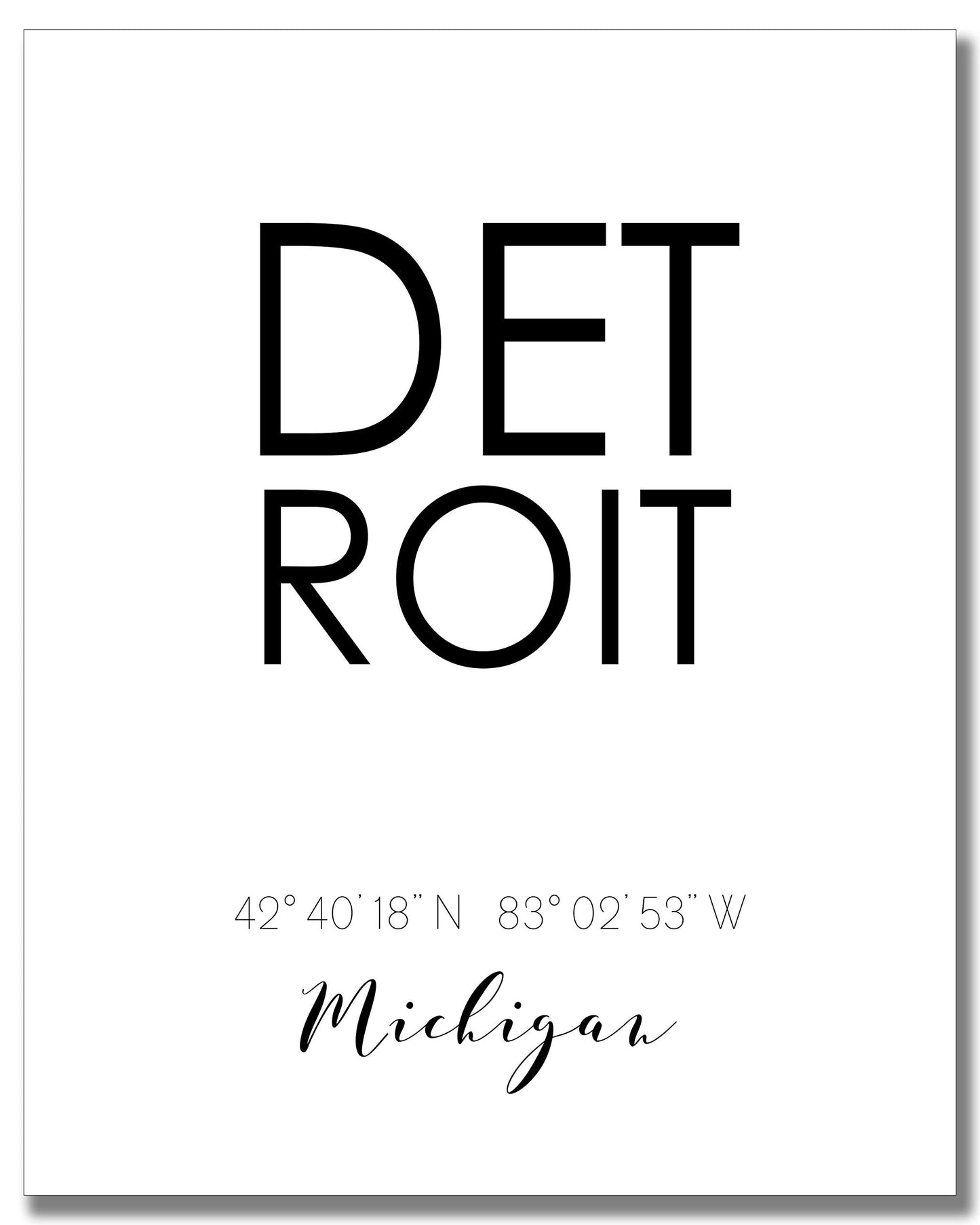Detroit City Skyline Wall Décor Prints - Set of 2 (8x10) Art Photos - Typography Minimalist Poster