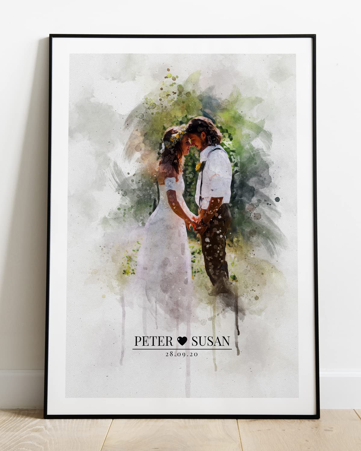 Personalized Anniversary Print Custom Wedding gift Poster Watercolor Portrait Photo
