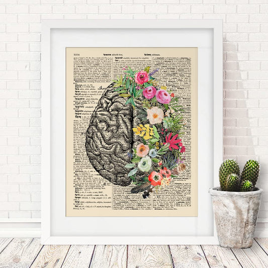 Cerebrum Floral Anatomy Print, Botanical Anatomy Print, Neurologist gift, Psychologist Gift Idea, Brain Anatomy Art, Medical Poster, Med School, Brain Art, Ready for Framing (8X10 INCH)