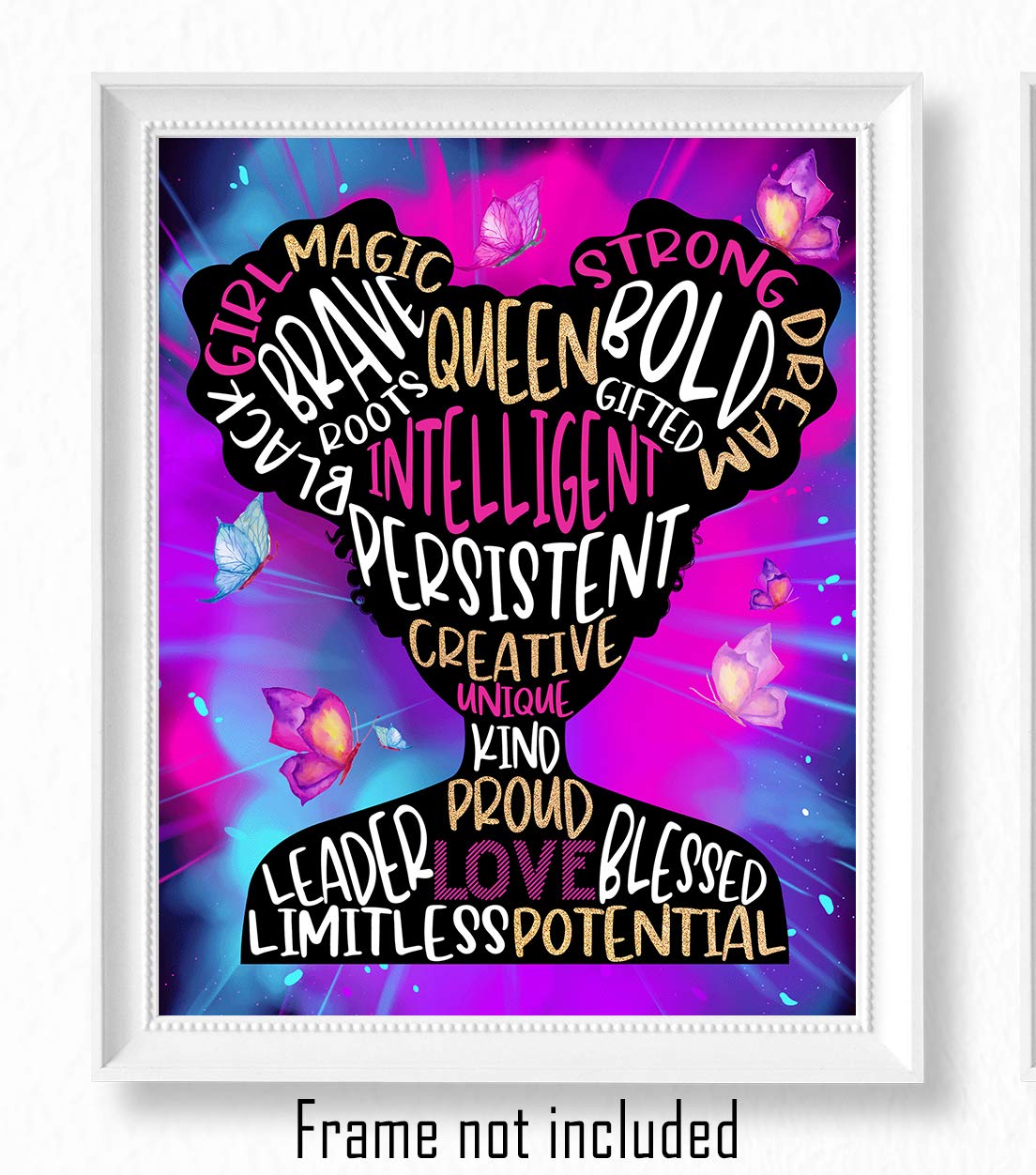 Brooke & Vine African American Black Girl Woman Wall Decor Gift Art Prints (UNFRAMED 8 x 10) Teen Tween Girl Room Inspirational Posters - Home, Office, Bedroom, Dorm or Cubicle (Afro Puff Girl)