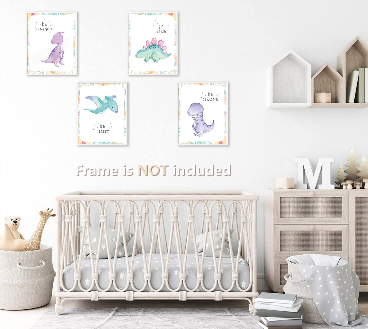 VICBOU 4 Pcs Cute Boys Room Decor Dinosaur Wall Art Prints Watercolor Dinosaur Nursery Decor Inspirational Quotes Posters Paintings for Boys Room Bedroom Playroom Wall Decor, 8x10 Unframed
