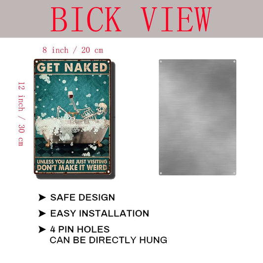 YLUYINOM Tin Metal Signs Get Naked Skeleton Poster, Skeleton Bathroom Poster, Bathroom Wall Art, Skull Bathroom Sign, Funny Bathroom Print,Funny Skull Bathroom Decor 8X12 inch-Tin Painting